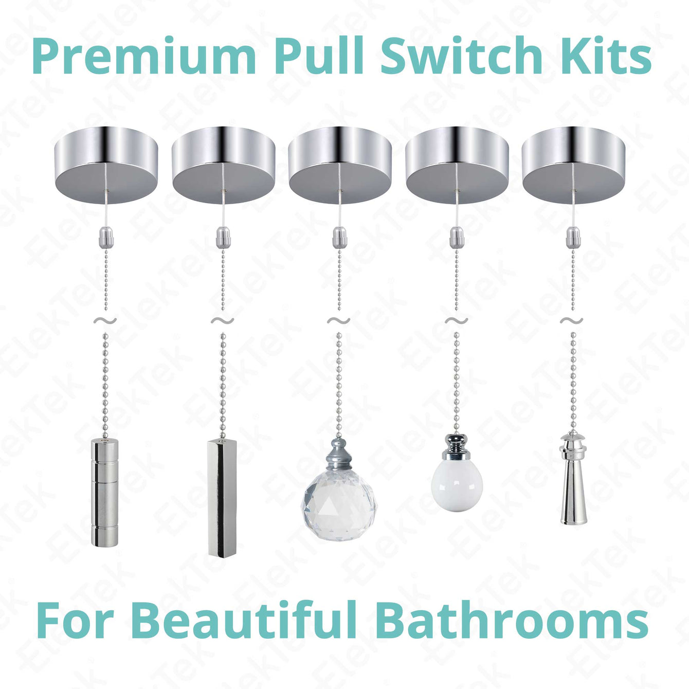 ElekTek Premium Chrome Bathroom Light Pull Switch Kit and Chain Bundle 