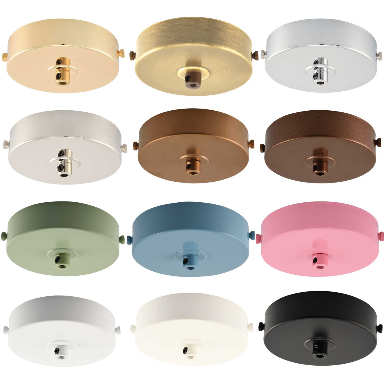 ElekTek Flat Top Ceiling Pendant Rose 100mm Diameter with Strap Bracket and Cord Grip Metallic Finishes Powder Coated Colours Brass