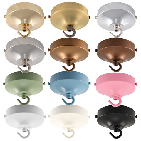 ElekTek 100mm Diameter Convex Ceiling Rose with Strap Bracket and Hook Metallic and Powder Coated Finishes