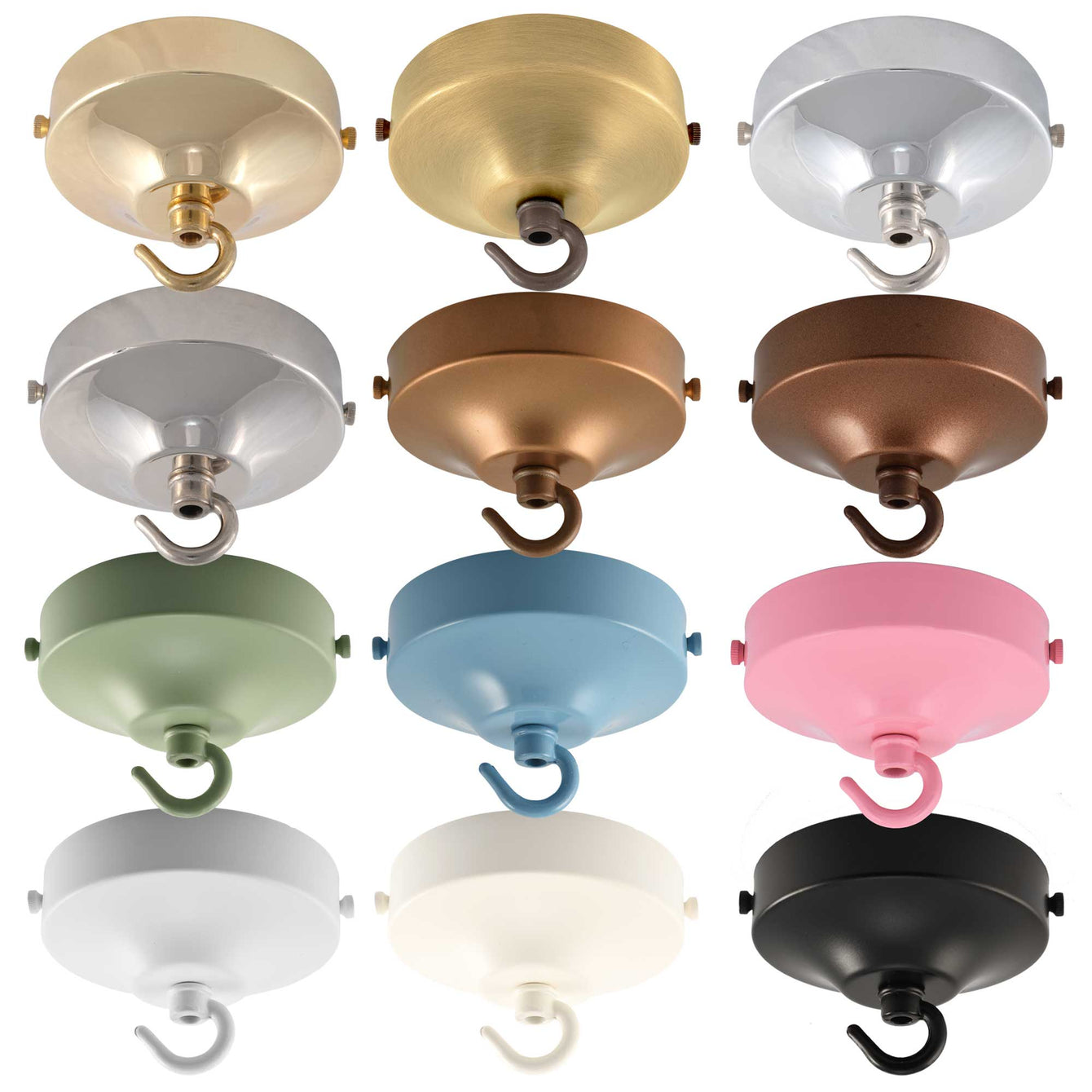 ElekTek 100mm Diameter Convex Ceiling Rose with Strap Bracket and Hook Metallic and Powder Coated Finishes Brass