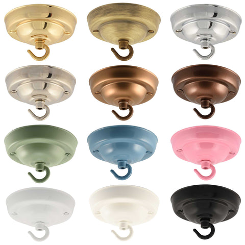 ElekTek 108mm Diameter Ceiling Rose with Hook Metallic Finishes Powder Coated Colours For Light Fittings and Chandeliers