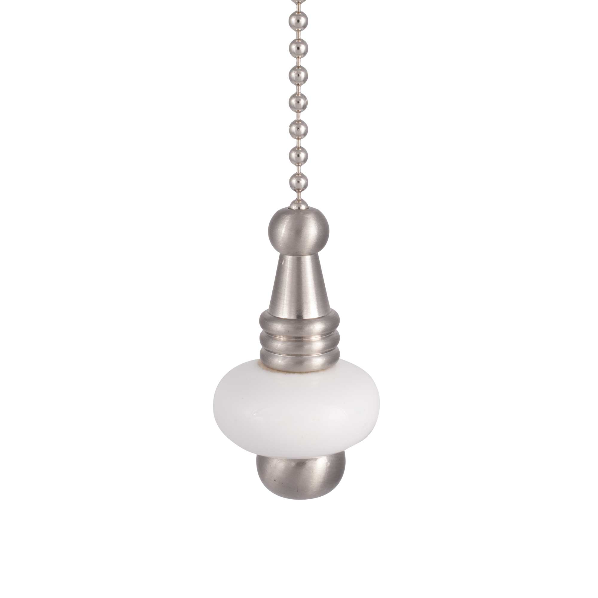 ElekTek Light Pull Chain White Ceramic Disc Brushed Steel/Nickel With 80cm  Matching Chain